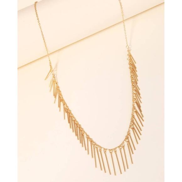 Dainty Bar Fringe Chain Necklace Gold Tone - Picture 1 of 3